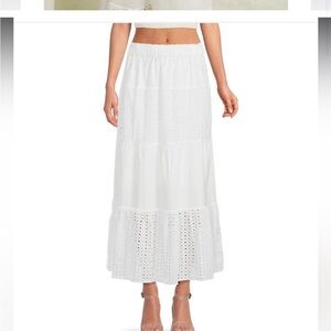 NWT LDT Bianca Tiered Eyelet Poplin Coordinating A-Line Maxi Skirt